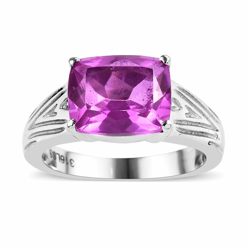 Radiant Orchid Quartz  3.35 ctw Solitaire Ring in Stainless Steel
